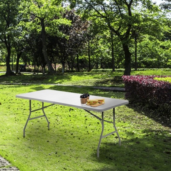 Mesa Plegable Rectangular HDPE Multifuncional, Portatil, Resistente,Multiusos 180x74x74 cm, Color Blanco al por Mayor | Almacén 