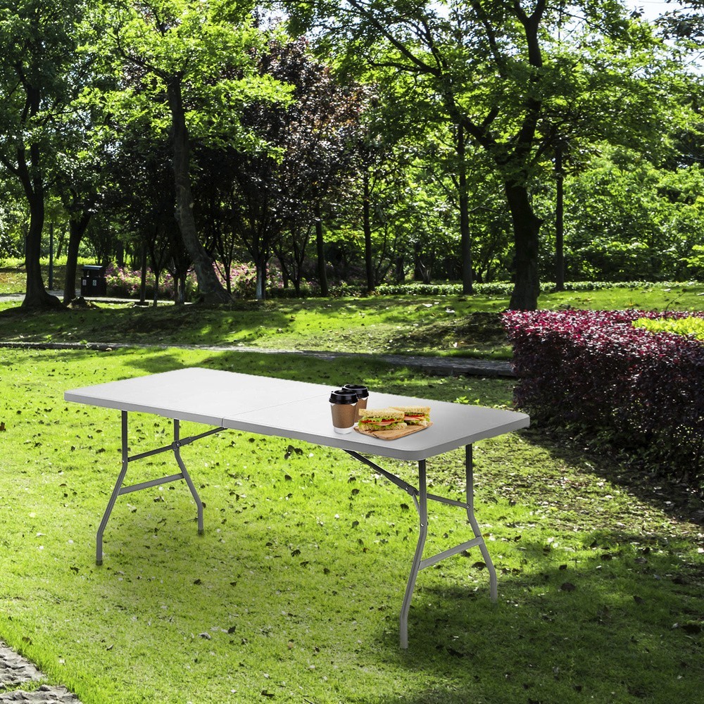 Mesa Plegable Rectangular HDPE Multifuncional, Portatil, Resistente,Multiusos 180x74x74 cm, Color Blanco al por Mayor | Almacén 
