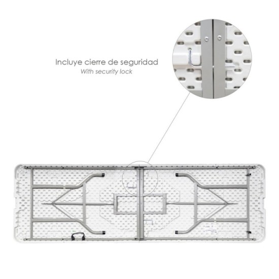 Mesa Plegable Rectangular HDPE 244x76x74 cm, Color Blanco al por Mayor | Almacén de Ferretería