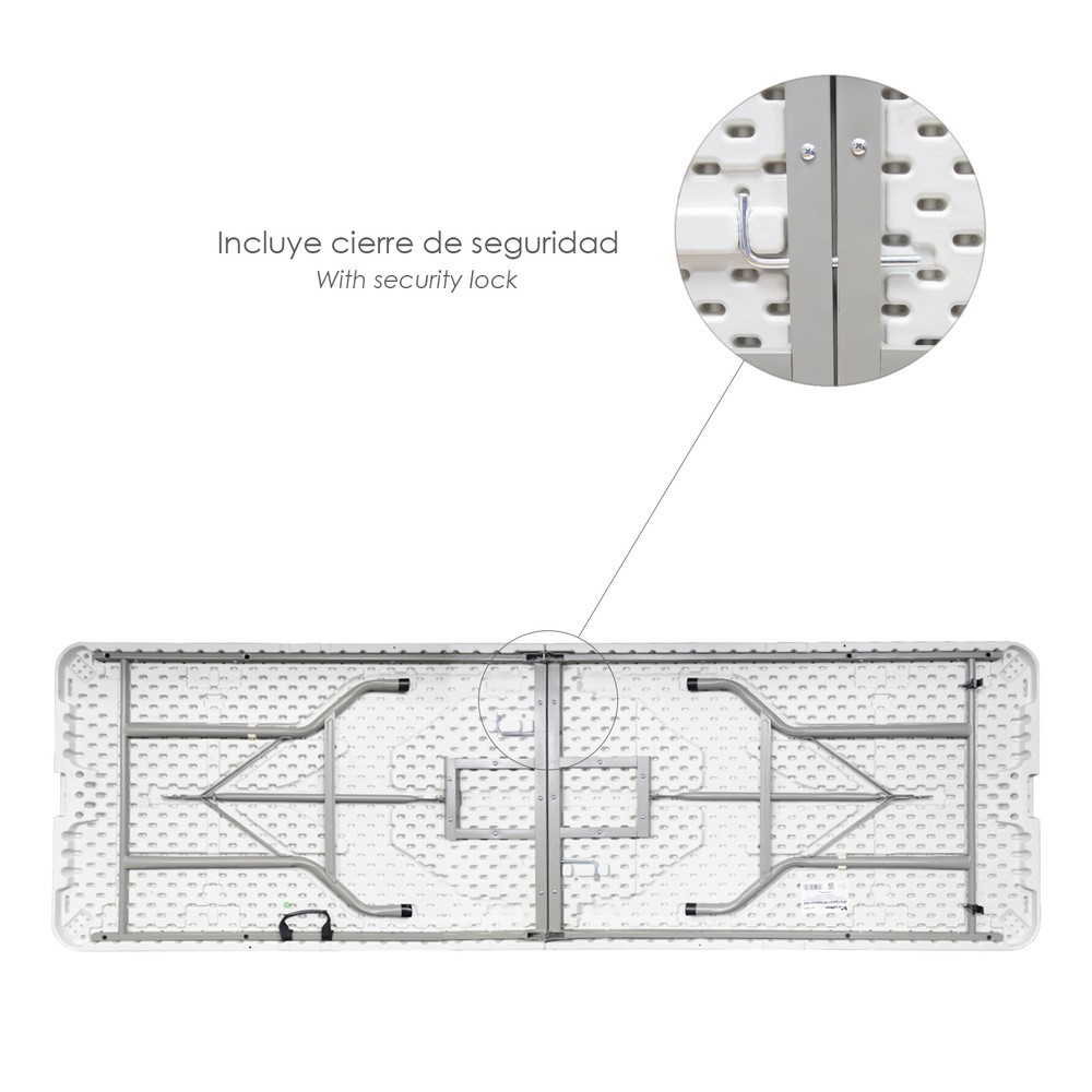 Mesa Plegable Rectangular HDPE 244x76x74 cm, Color Blanco al por Mayor | Almacén de Ferretería