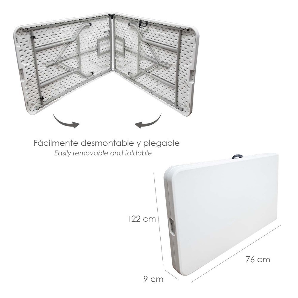 Mesa Plegable Rectangular HDPE 244x76x74 cm, Color Blanco al por Mayor | Almacén de Ferretería