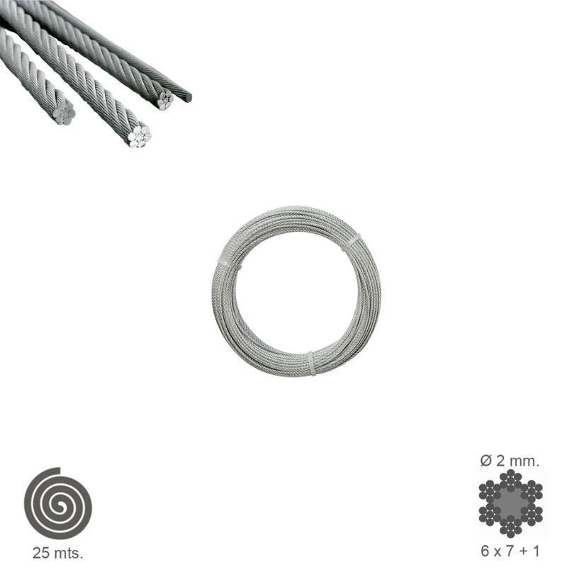 Cable Galvanizado    2 mm, (Rollo 25 Metros) No Elevacion