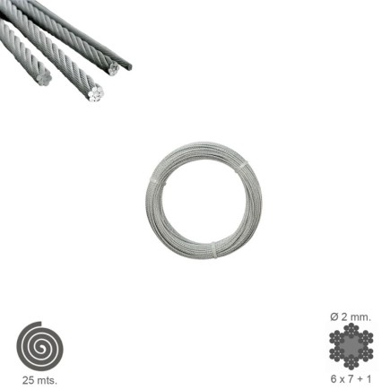 Cable Galvanizado    2 mm, (Rollo 25 Metros) No Elevacion