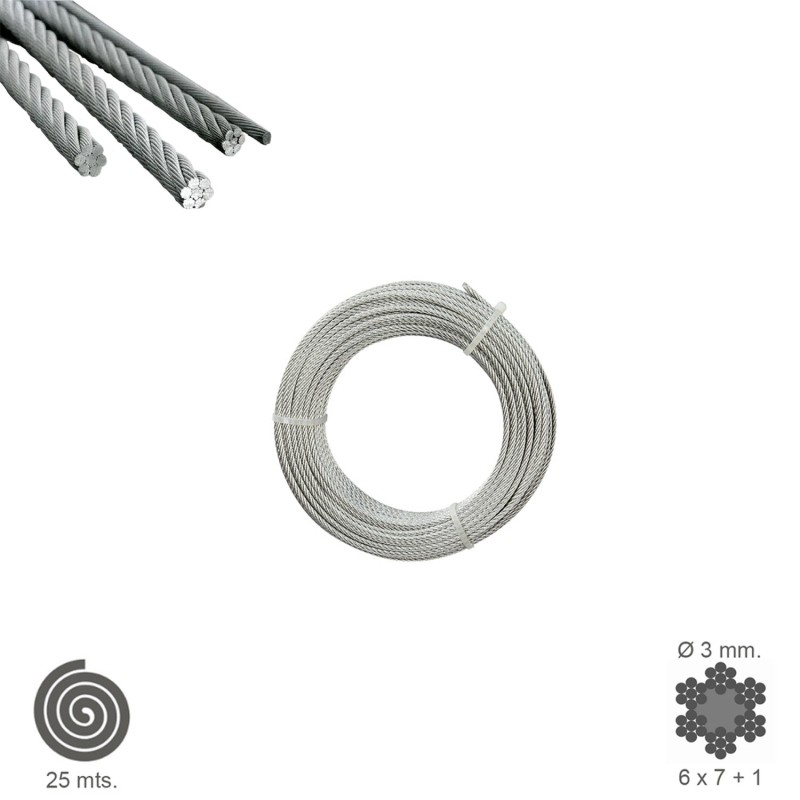 Cable Galvanizado    3 mm, (Rollo 25 Metros) No Elevacion