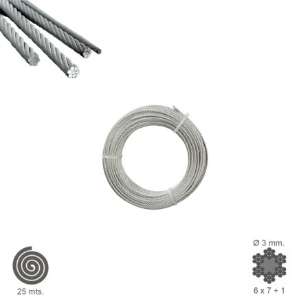 Cable Galvanizado    3 mm, (Rollo 25 Metros) No Elevacion