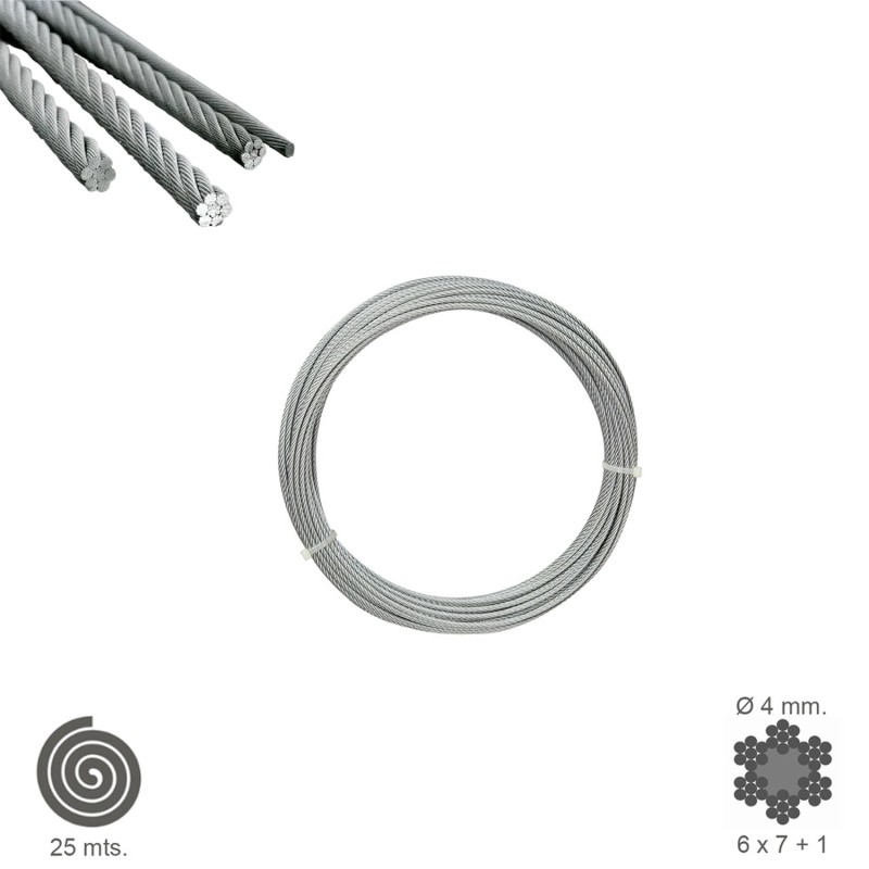 Cable Galvanizado    4 mm, (Rollo 25 Metros) No Elevacion
