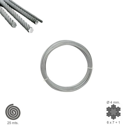 Cable Galvanizado    4 mm, (Rollo 25 Metros) No Elevacion