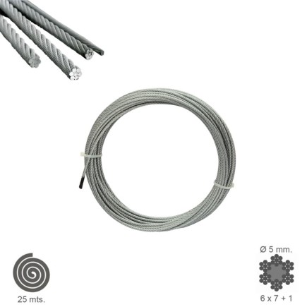 Cable Galvanizado    5 mm, (Rollo 25 Metros) No Elevacion