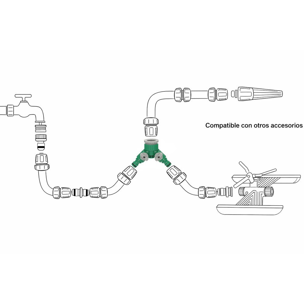 Adaptador Manguera Plastico 3/4 - 1" Hembra  con 2 tomas Blister al por Mayor | Almacén de Ferretería