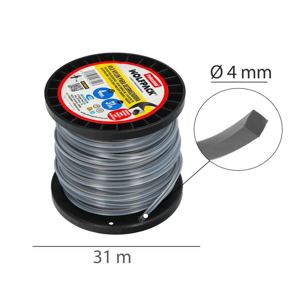 Hilo Nylon Cuadrado Profesional Ø 4,0 mm, (Bobina 31 metros) al por Mayor | Almacén de Ferretería