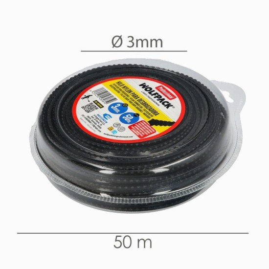 Hilo Nylon Desbrozadoras Cuadrado Dentado Profesional Ø 3,0 mm, Rollo 50 metros, Hilo Nylon Corte Desbrozadores Hierba, al por M