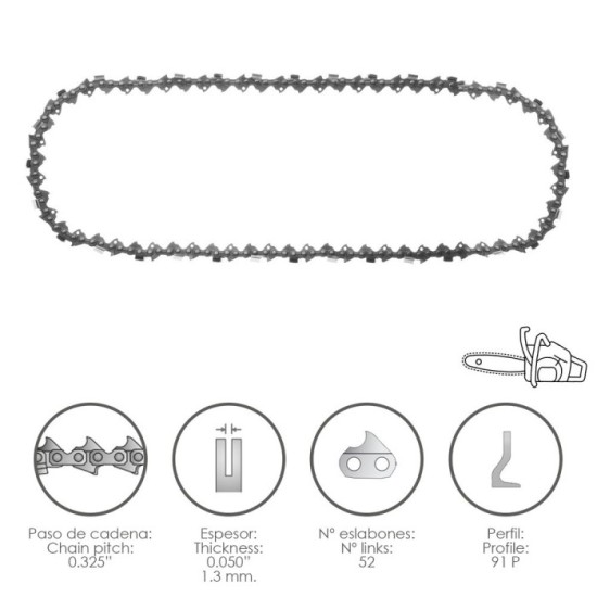 Cadena Motosierra 0,325" / 0,050" 1,3 mm, / 66 Eslabones / 91 P al por Mayor | Almacén de Ferretería