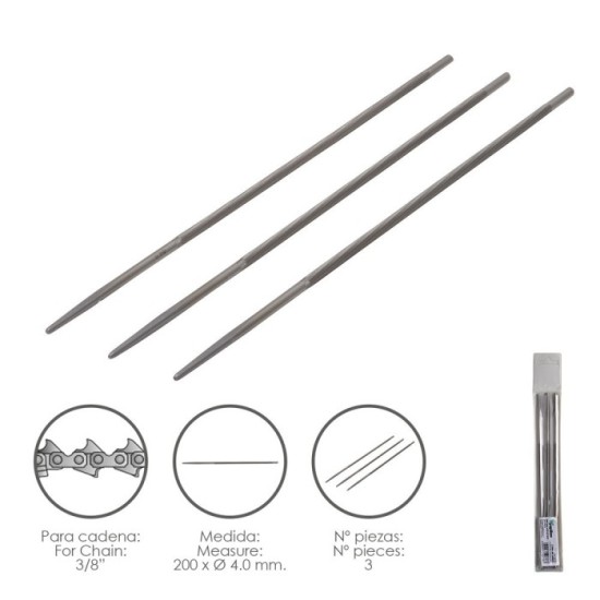 Limas Cadena Motosierra 200 x Ø 4,0 mm, 3/8" LP (Pack 3 Piezas) al por Mayor | Almacén de Ferretería