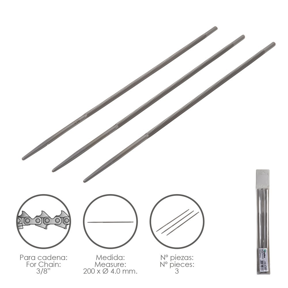 Limas Cadena Motosierra 200 x Ø 4,0 mm, 3/8" LP (Pack 3 Piezas) al por Mayor | Almacén de Ferretería