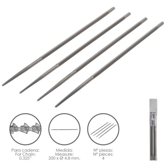 Limas Cadena Motosierra 200 x Ø 4,8 mm, 0,325" (Pack 4 Piezas) al por Mayor | Almacén de Ferretería