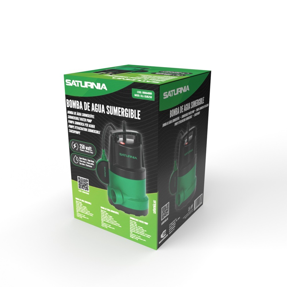 Bomba Aguas Limpias Sumergible 250 Watt, 5,500 lts/hora, Profundidad 5 Mts, Elevación 4,5 mts, Particulas max, Ø 2-3 mm, al por 