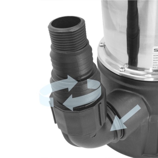 Bomba Aguas Sucias Sumergible Inoxidable 1,300 W, 25,000 lts/hora, Profundidad 7 Mts, Elevación 11 mts, Particulas max, Ø 38 mm,