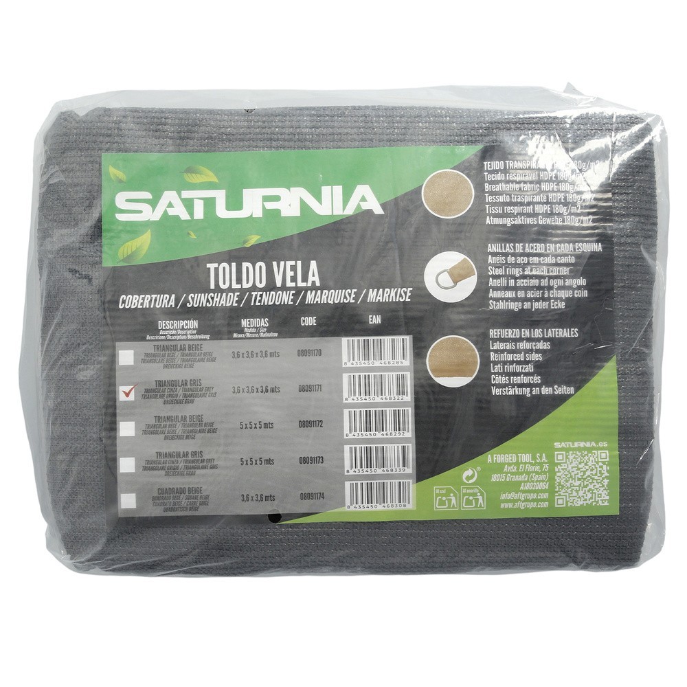 Toldo Vela Sombra Jardin Triangular 3,6x3,6x3,6 metros Gris al por Mayor | Almacén de Ferretería