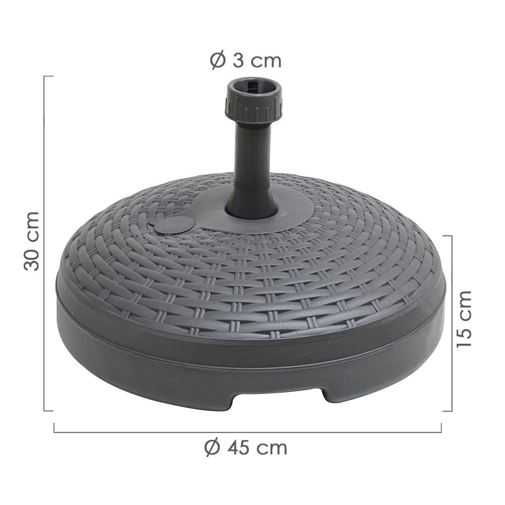 Base Sombrilla Resina Simil Ratan Ø45x15 cm, 20 litros Antracita al por Mayor | Almacén de Ferretería