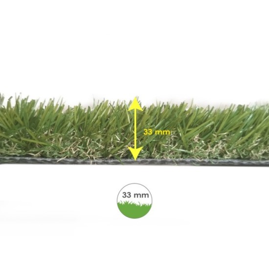 Cesped Artificial 33 mm, Rollo 1x5 metros, Césped Moqueta Para Interior y Exterior, Jardín, Terraza, Balcón, Uso Domestico al po