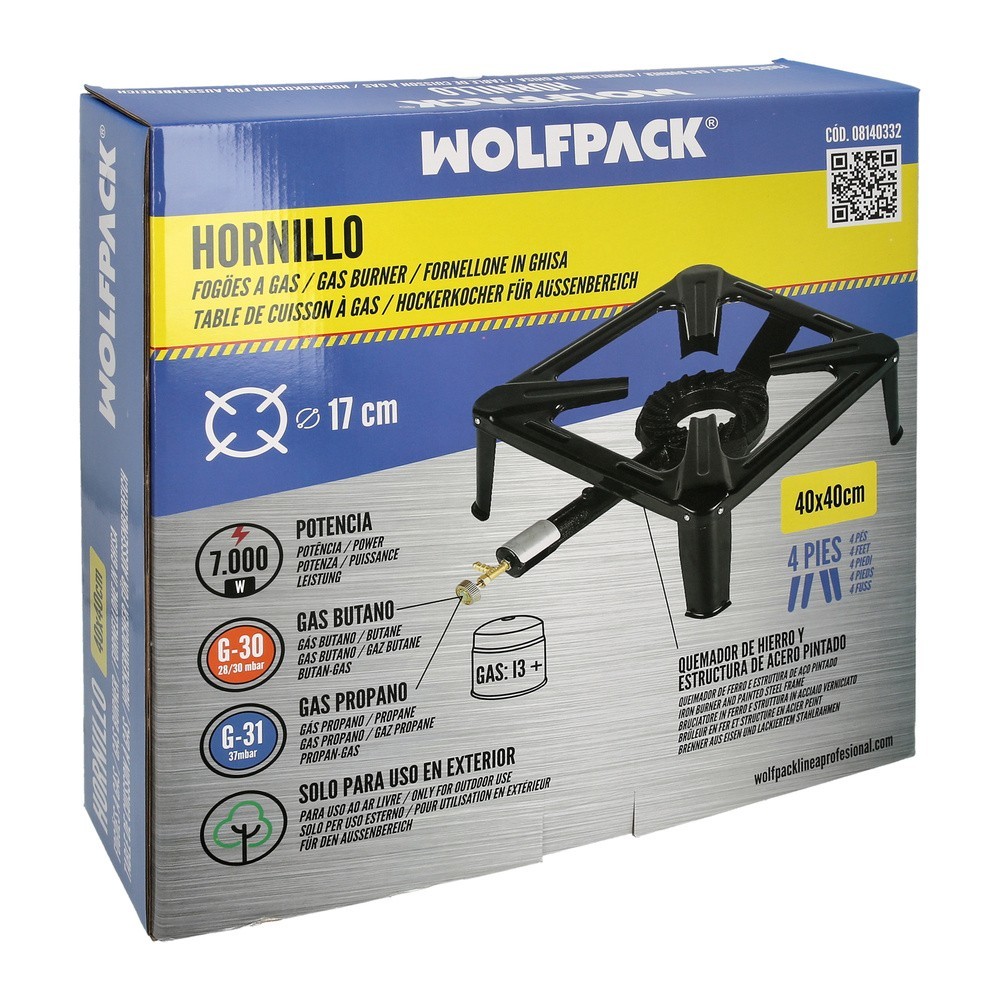 Hornillo Gas 4 Pies 40x40 cm, Potencia 7,000 Watts, al por Mayor | Almacén de Ferretería