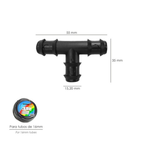Te Simple Para Tuberias Goteo Ø 16 mm, (Bolsa 100 Piezas) Riego Por Goteo, Microaspersión, Riego Por Nebulizacion al por Mayor |