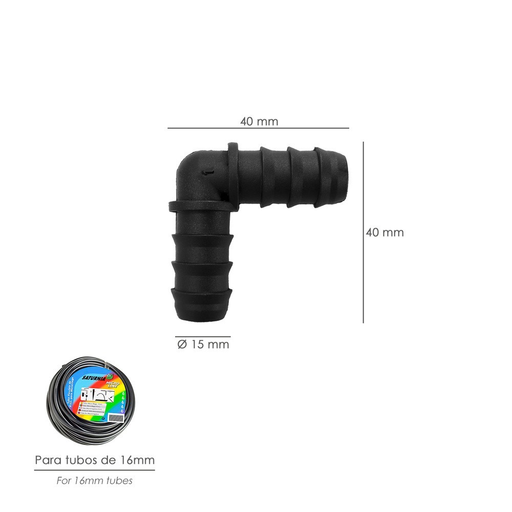 Codo Simple Para Tuberias Goteo Ø 16 mm, (Bolsa 100 Piezas) Riego Por Goteo, Microaspersión, Riego Por Nebulizacion al por Mayor