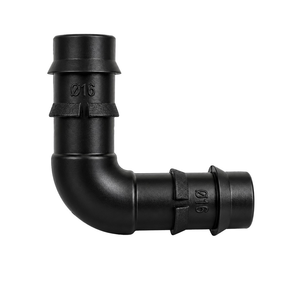 Codo Simple Para Tuberias Goteo Ø 16 mm, (Bolsa 100 Piezas) Riego Por Goteo, Microaspersión, Nebulización al por Mayor | Almacén