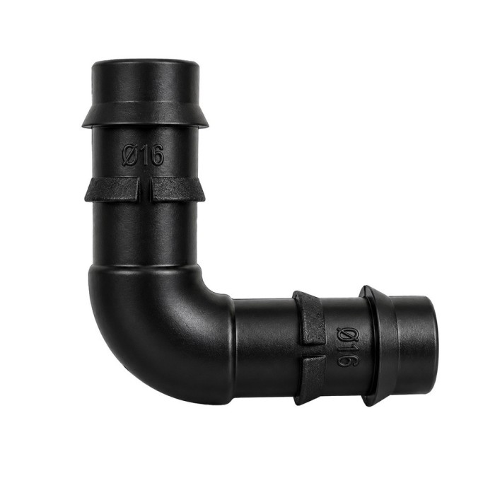Codo Simple Para Tuberias Goteo Ø 16 mm, (Bolsa 100 Piezas) Riego Por Goteo, Microaspersión, Nebulización al por Mayor | Almacén