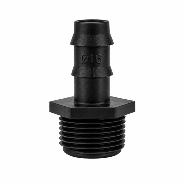 Enlace Union Rosca Macho 3/4" A Toma Para Tuberias Goteo Ø 16 mm, (Bolsa 100 Pzs) Riego Por Goteo, Microaspersión, Nebulizacion 