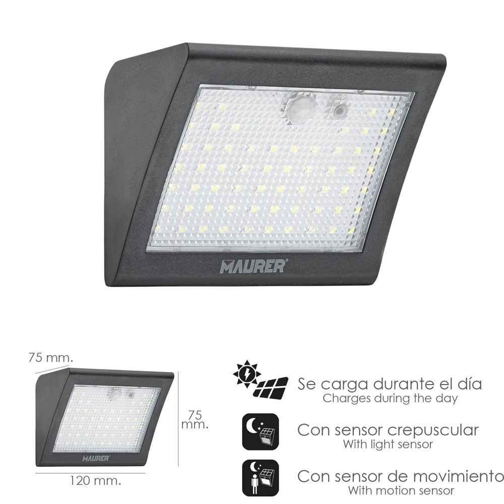 Aplique Solar Led 250 Lumenes Con Sensor De Movimiento y Crepuscular IP65 al por Mayor | Almacén de Ferretería