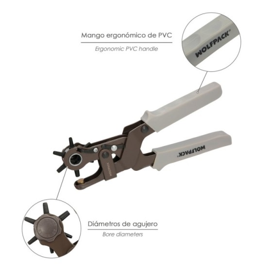 Sacabocados Estrella Industrial 225 mm, Agujeros de Ø 2,0 a 4,5 mm, Alicates Agujeros, Perforador Cuero, Alicates Cinturones, al