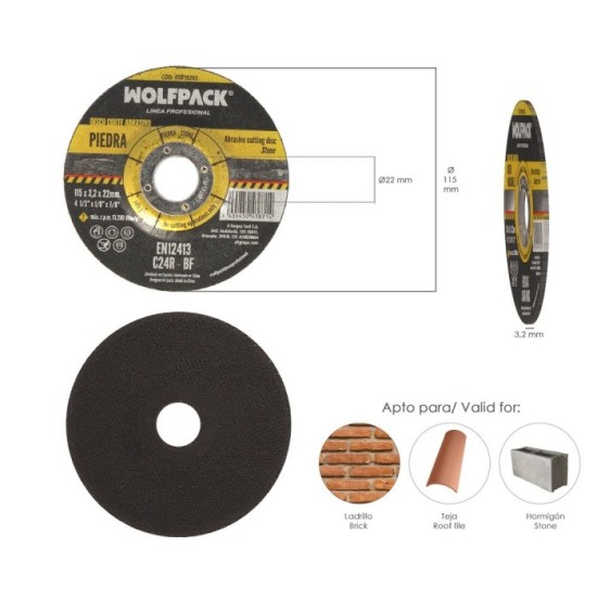 Disco Corte Abrasivo Piedra Ø 115 x Ø 22 mm, Espesor 3,2 mm, Disco Radial / Amoladora Universal Con Todas Las Amoladoras, al por