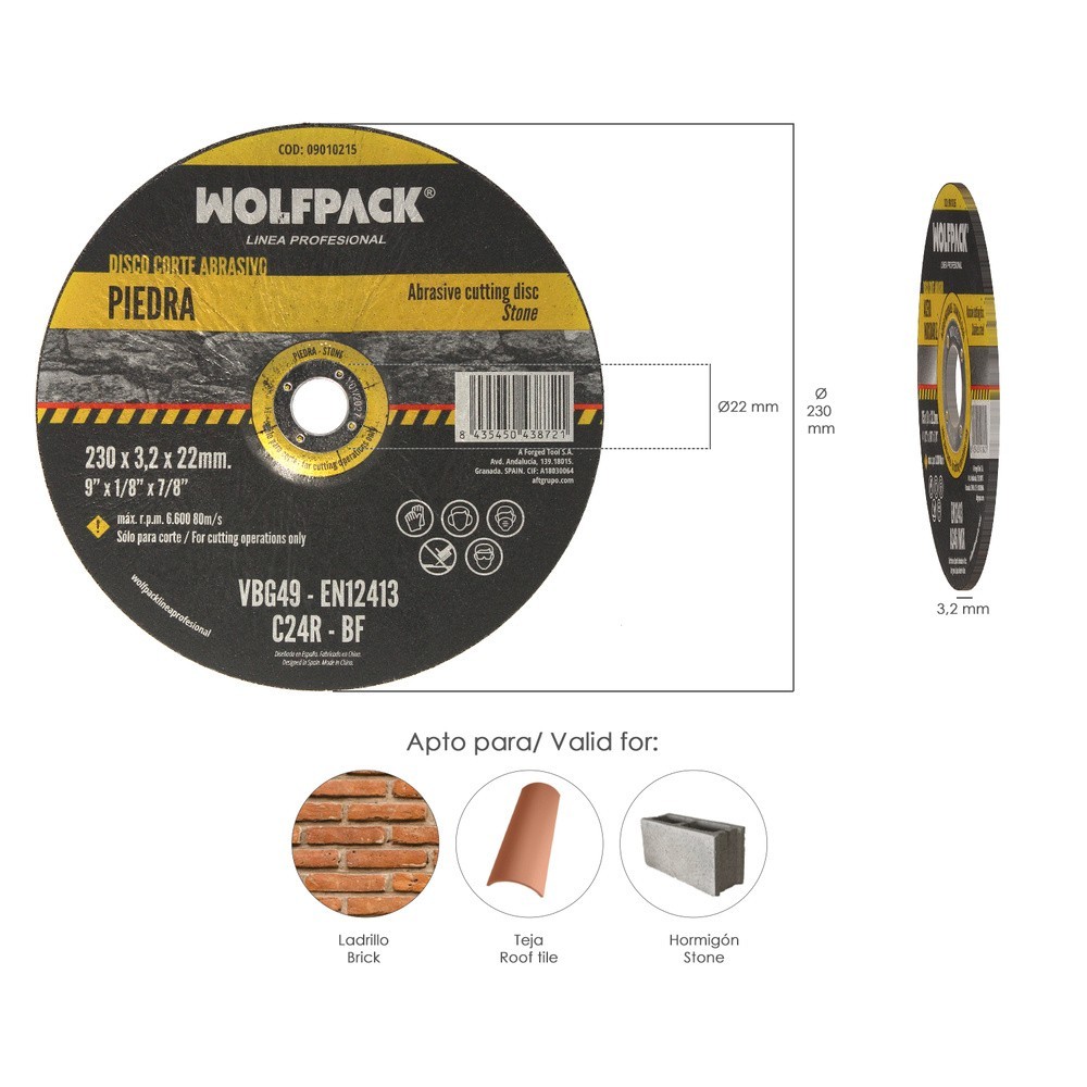 Disco Corte Abrasivo Piedra Ø 230 x Ø 22 mm, Espesor 3,2 mm, Disco Radial / Amoladora Universal Con Todas Las Amoladoras, al por