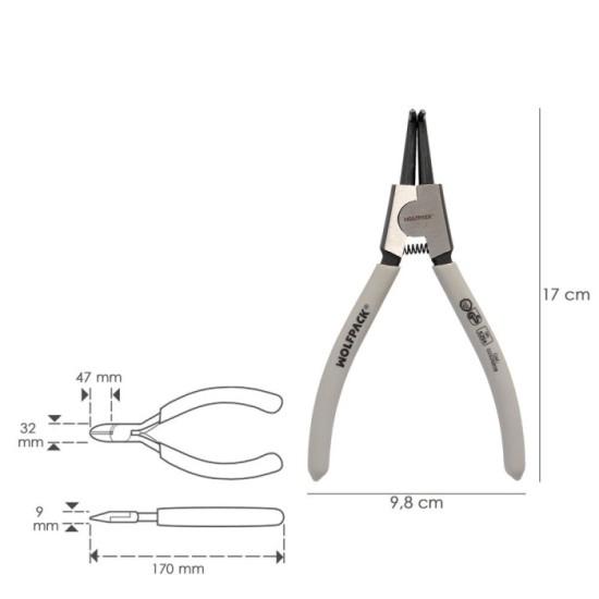 Alicates Arandelas Exteriores Curvo 175 mm, Acero Din 5254, Anillos De Presion, Anillos De Retención, Arandelas Circlips al por 