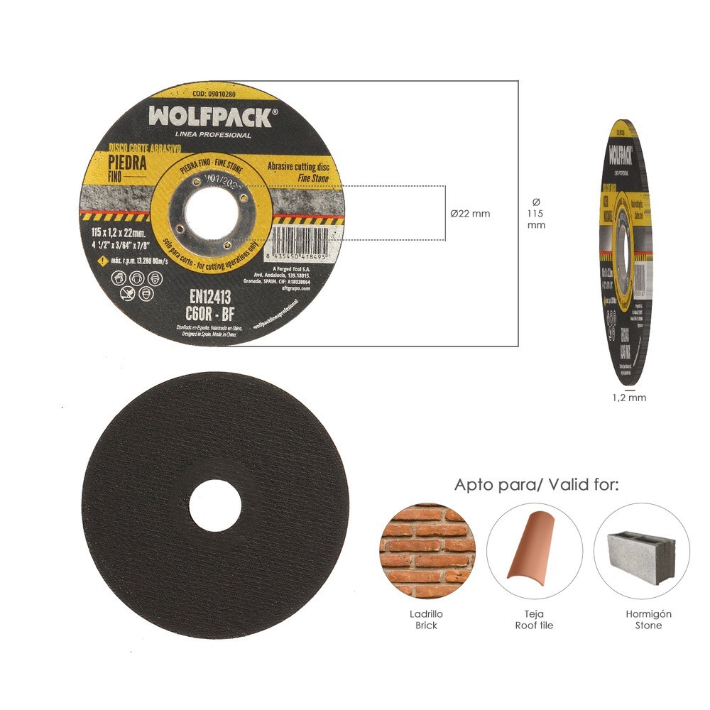 Disco Corte Abrasivo Piedra Fino Ø 115 x Ø 22 mm, Espesor 1,2 mm, Disco Radial / Amoladora Universal Con Todas Las Amoladoras, a