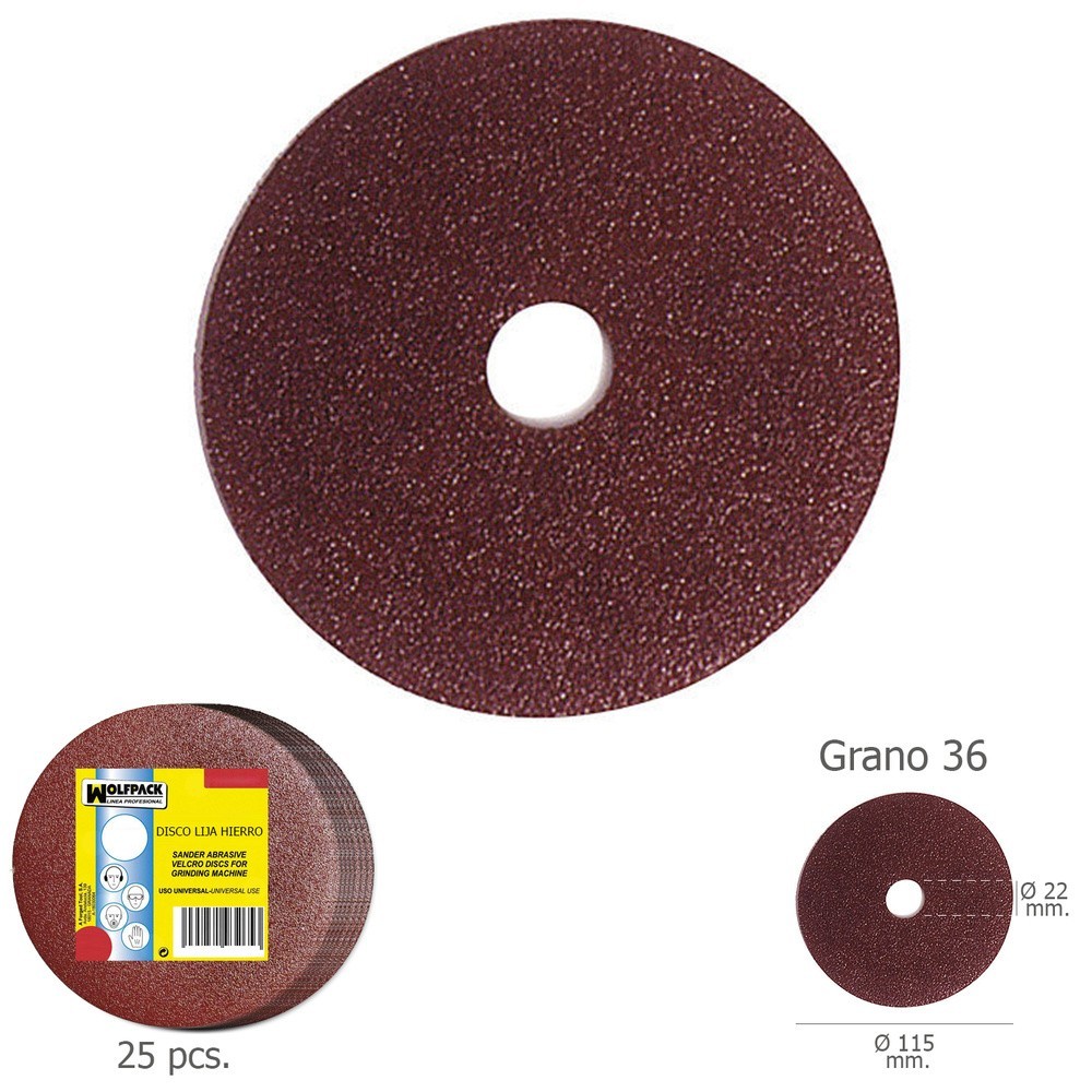 Disco Lija Hierro 115x22 mm, Grano  36 (Paquete de 25 unidades) al por Mayor | Almacén de Ferretería