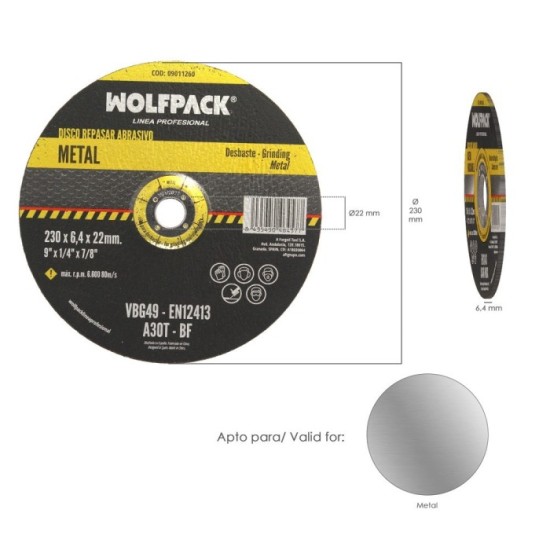 Disco Repasar Abrasivo Ø 230 x Ø 22 mm, Espesor 6,4 mm, Disco Radial / Amoladora Universal Compatible Con Todas Las Amoladoras a