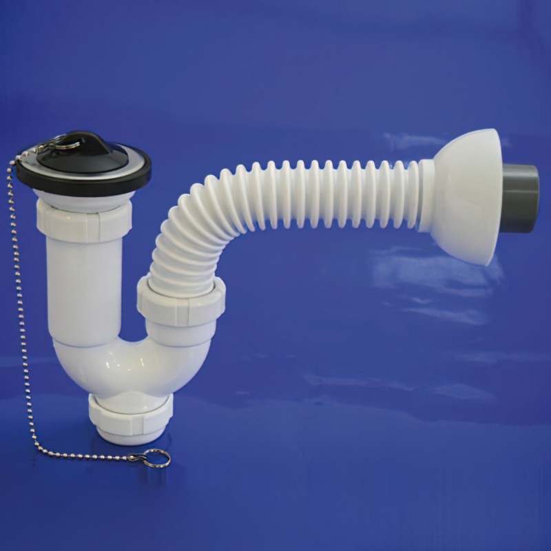 Sifon Curvo Extensible T-32-F Multiorientable  1 1/2, con Válvula y Tapón,