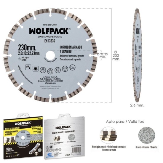 Disco Diamante Hormigon Armado / Granito Ø 230 mm, Segmento Diamantado 10 mm, al por Mayor | Almacén de Ferretería