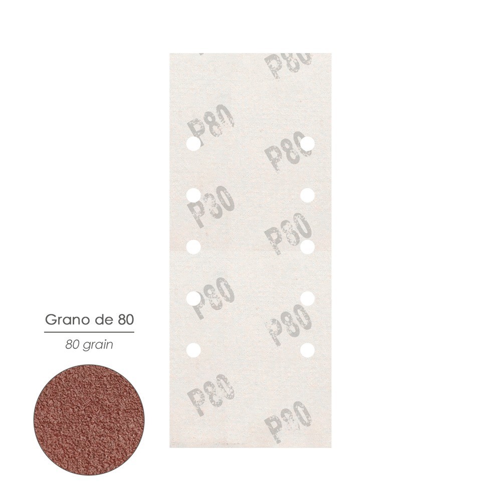 Lija Recambio Con Velcro 115x280 mm, con Agujeros Grano  80 (10 Piezas) al por Mayor | Almacén de Ferretería