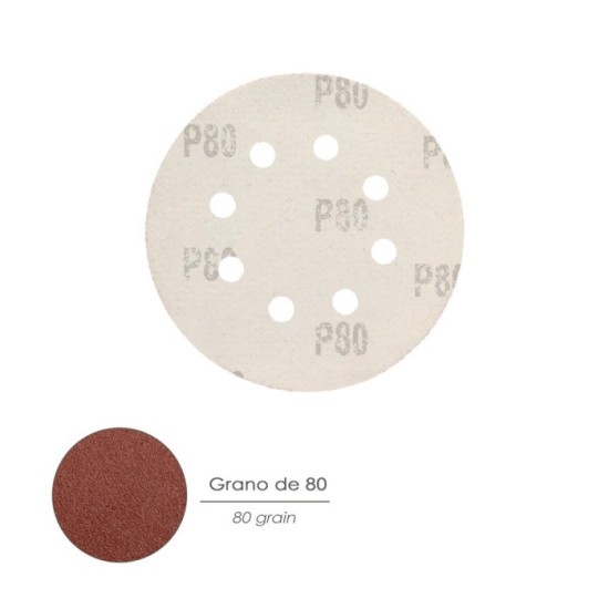 Lija Recambio Velcro Disco Ø 125 mm, con Agujeros Grano  80 (10 Piezas) al por Mayor | Almacén de Ferretería