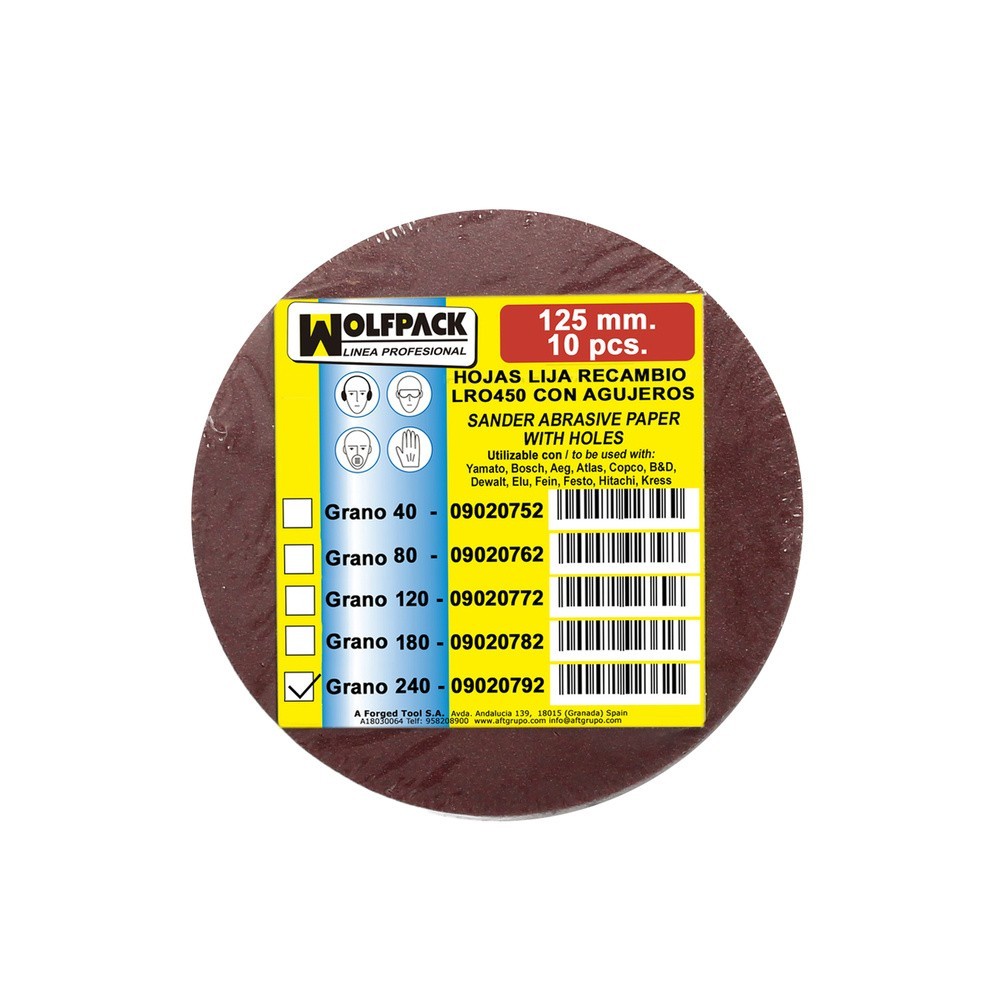 Lija recambio velcro disco Ø 125 mm, con agujeros grano 240 (10 Piezas) al por Mayor | Almacén de Ferretería