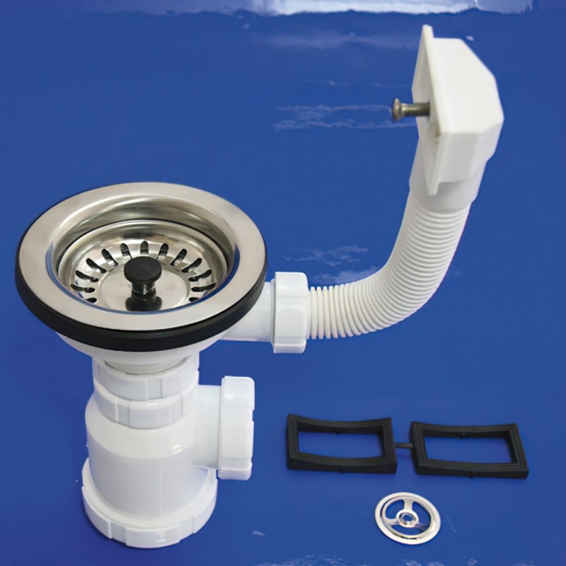 Sifon Botella T-2-CR  1 1/2 con  Rebosadero y  Válvula Cesta,