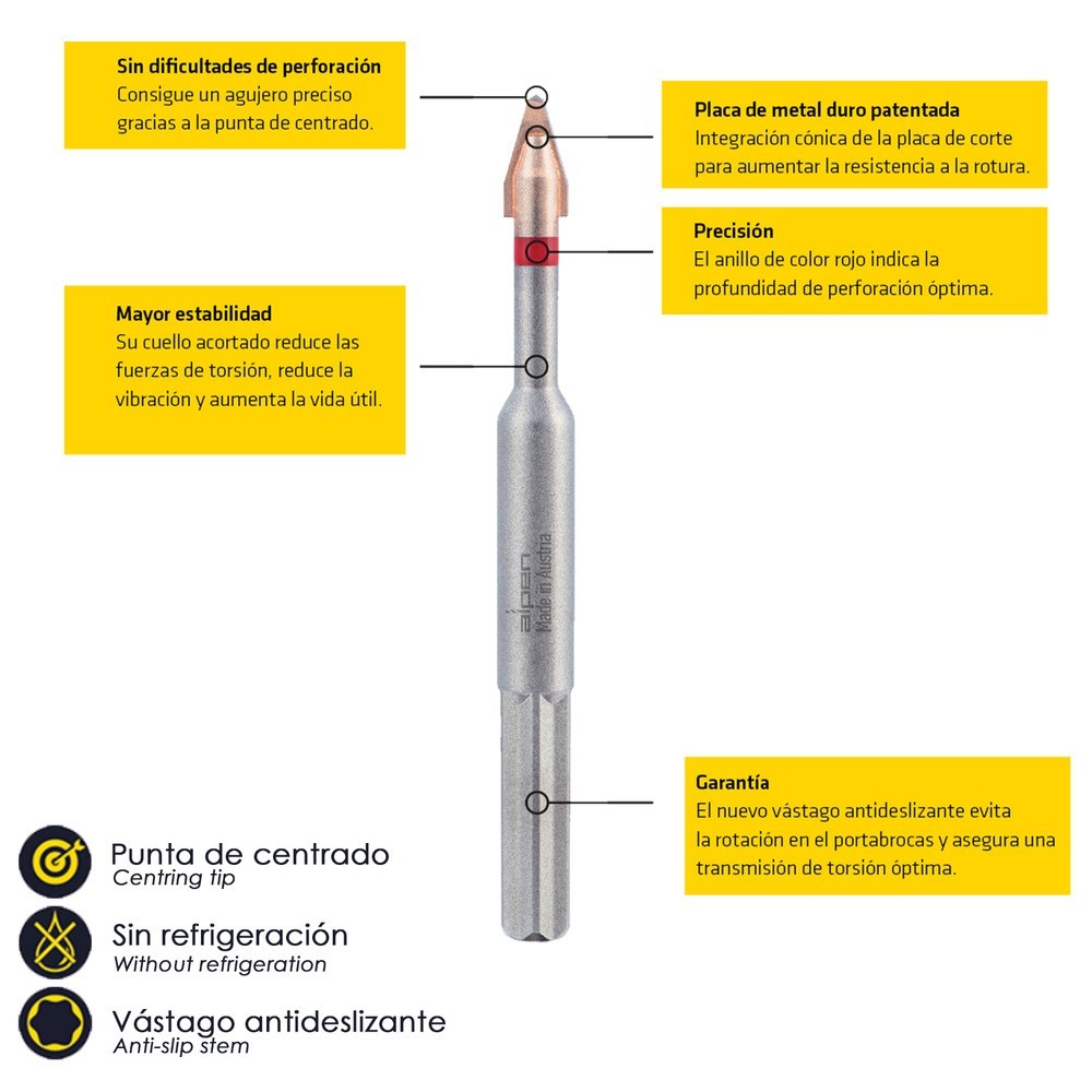 Broca Alpen Materiales Porcelanicos Muy Duros Ø 10 mm, Kit 2 brocas, Sin Refrigeración, al por Mayor | Almacén de Ferretería