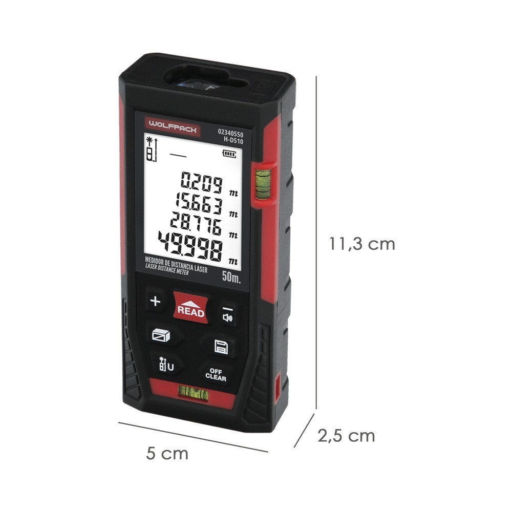 Medidor Laser 10 Funciones 50m Funciona Con 2 Pilas AAA (No Incluido) al por Mayor | Almacén de Ferretería