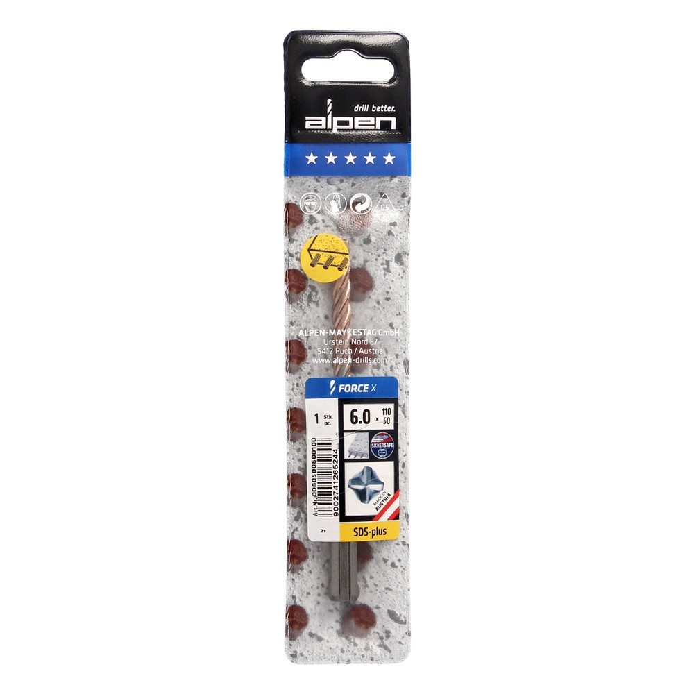 Broca Alpen SDS Plus FORCE X 14,00 x 160 mm, Hormigón Armado, al por Mayor | Almacén de Ferretería