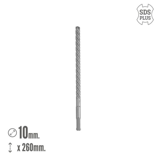 Broca Sds Plus 8 Filos Cortantes Especial Para Hormigon Armado Ø 10 x 260 mm, Broca Paredes, Broca Cimientos, Broca Muros al por