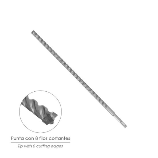 Broca Sds Plus 8 Filos Cortantes Especial Para Hormigon Armado Ø 14 x 450 mm, Broca Paredes, Broca Cimientos, Broca Muros al por