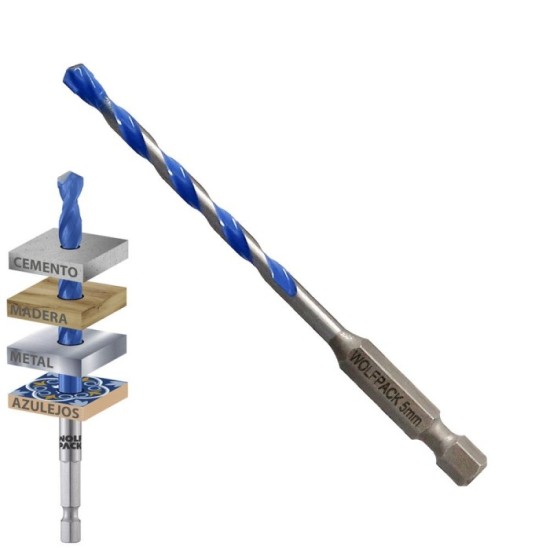 Broca Universal Hexagonal  Ø 5,0 mm, (Blister 1 Pieza) Broca Azulejos, Cerámica, Mármol, Hormigón, Metal, Madera, Plástico al po